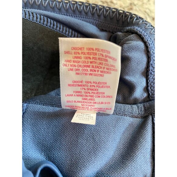 Xhiliration Blue Crocheted Knit Halter Bathing Suit Top Womens Blue 14 W - Picture 7 of 9